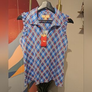 Sport Haley Blue and Red Plaid Sleeveless Top